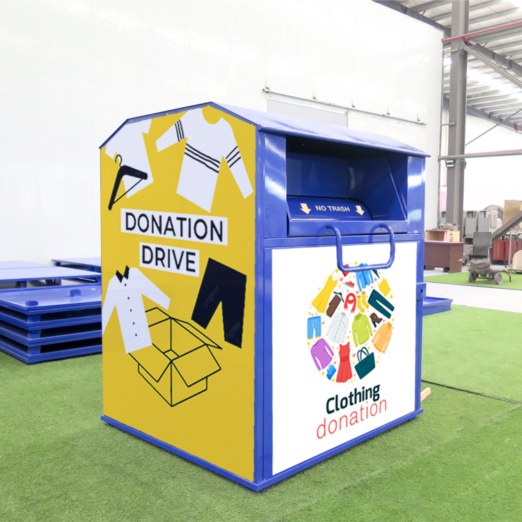 কারখানার কাস্টম বড় বহিরঙ্গন ধাতব পোশাক দাতব্য প্রতিষ্ঠানের জন্য দান করা বিন