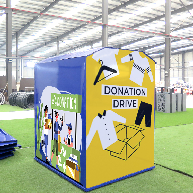 কারখানার কাস্টম বড় বহিরঙ্গন ধাতব পোশাক দাতব্য প্রতিষ্ঠানের জন্য দান করা বিন