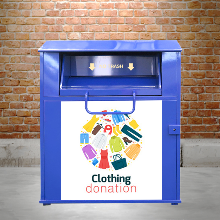 কারখানার কাস্টম বড় বহিরঙ্গন ধাতব পোশাক দাতব্য প্রতিষ্ঠানের জন্য দান করা বিন