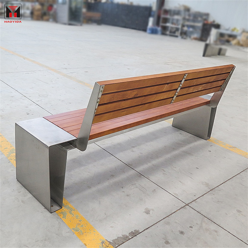Bangku Kayu Park Street Dengan Sandaran Dan Bingkai Keluli Tahan Karat Kilang Tersuai