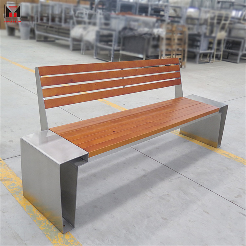 Bangku Kayu Park Street Dengan Sandaran Dan Bingkai Keluli Tahan Karat Kilang Tersuai 1