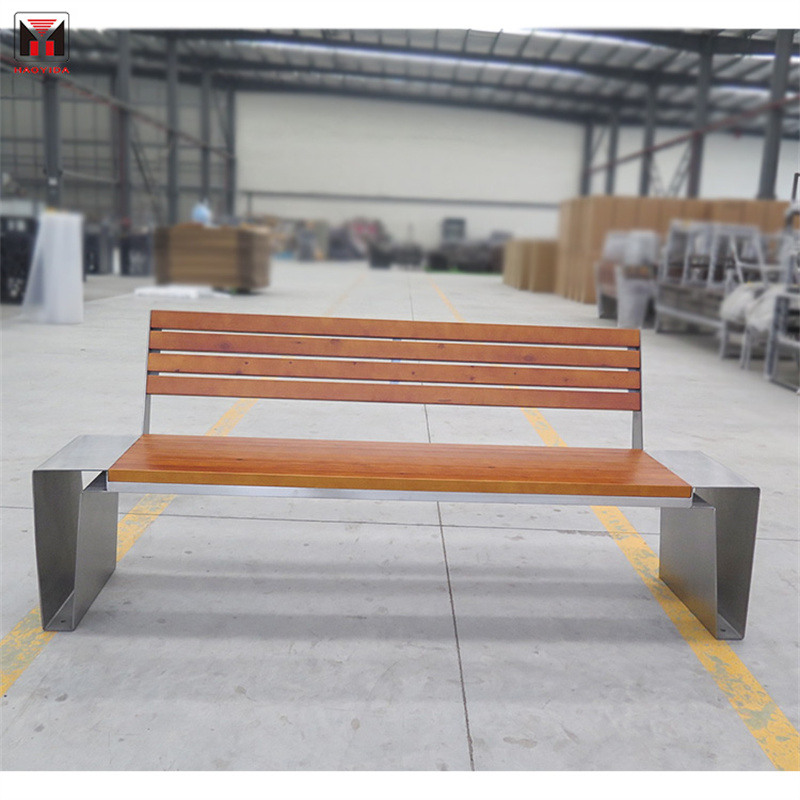 Bangku Taman Reka Bentuk Moden Tersuai Kilang Dengan Sandaran dan Bingkai Keluli Tahan Karat 6