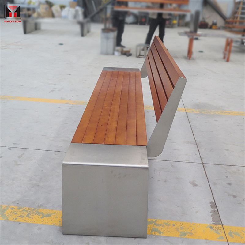 Bangku Kayu Park Street Dengan Sandaran Dan Bingkai Keluli Tahan Karat Kilang Tersuai 3