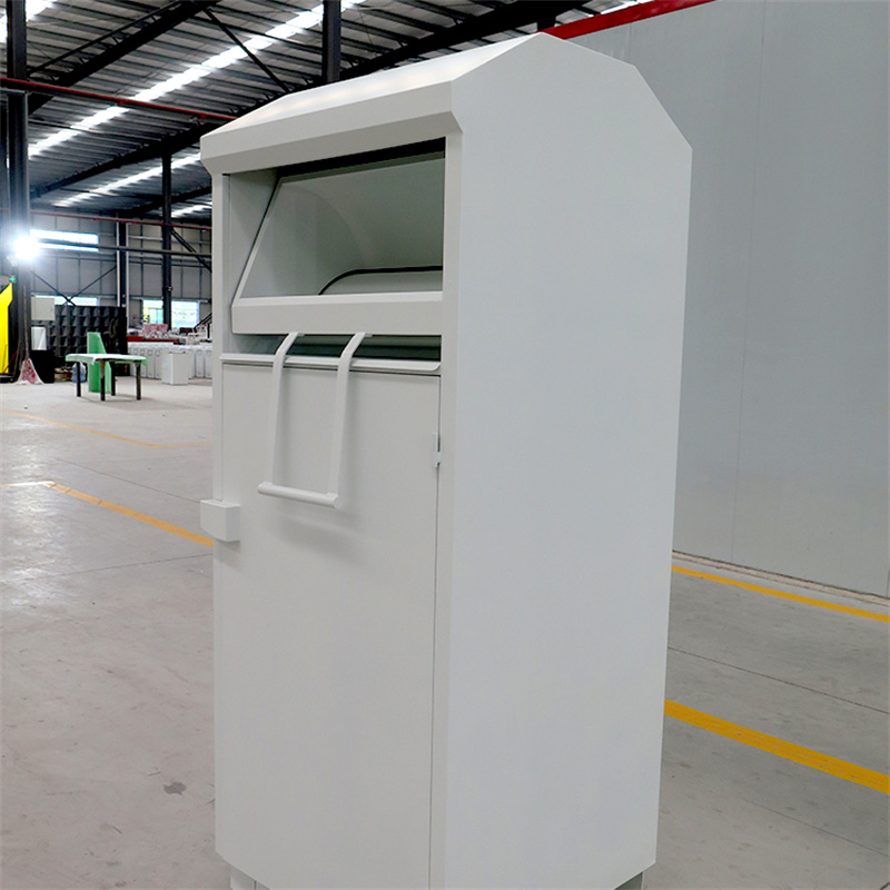 Lixeira para reciclagem de roupas e calçados de aço, caixa de coleta de doações, área externa, 11