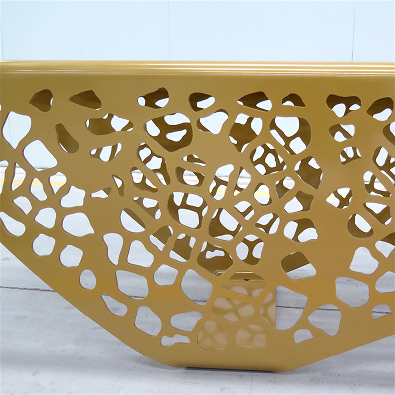 Stol çeliku i shpuar me dizajn modern, i zi, pa shpinë, për jashtë, në parkun publik, Rruga 13