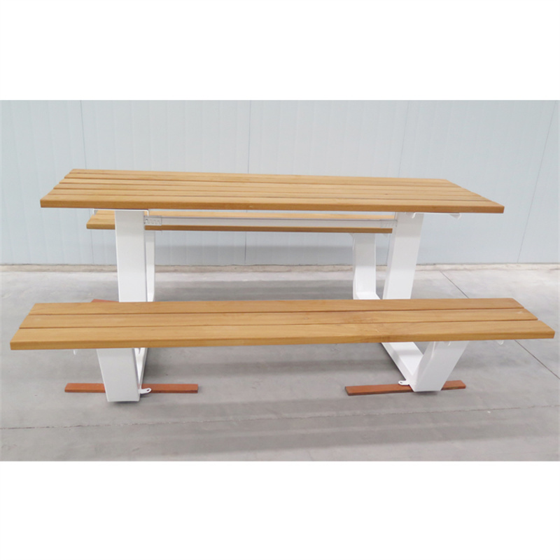 Grousshandel aus der Fabréck Rechteckeg Park Street Metall a Holz Picknickbänk Dësch Set 2