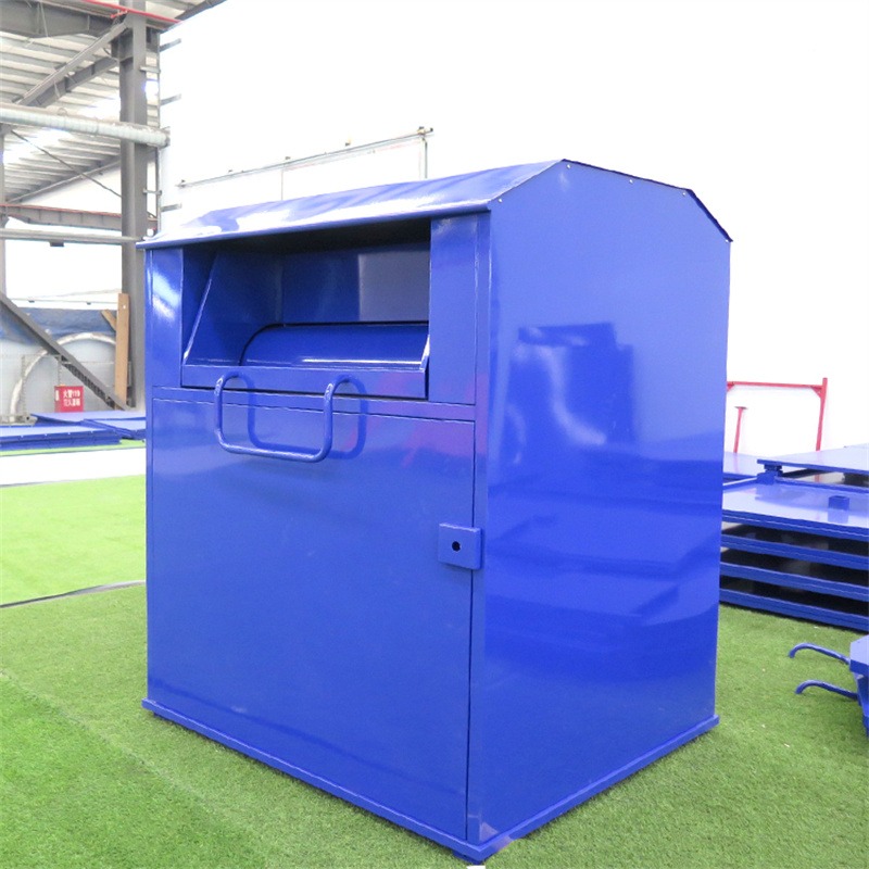 কারখানার কাস্টম বড় বহিরঙ্গন ধাতব পোশাক দাতব্য প্রতিষ্ঠানের জন্য দান করা বিন ১১