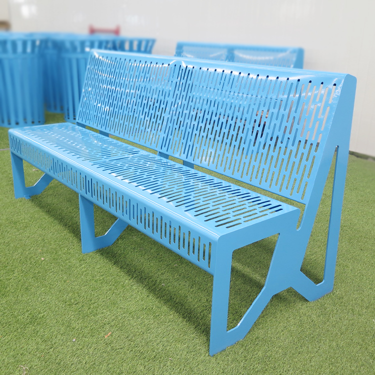 Truigitaj Metalaj Benkoj Komerca Ŝtala Blua Subĉiela Benko Kun Dorsapogilo 2