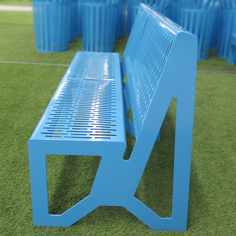 Truigitaj Metalaj Benkoj Komerca Ŝtala Blua Subĉiela Benko Kun Dorsapogilo 1