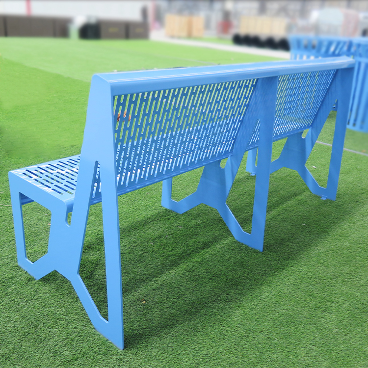 Truigitaj Metalaj Benkoj Komerca Ŝtala Blua Subĉiela Benko Kun Dorsapogilo