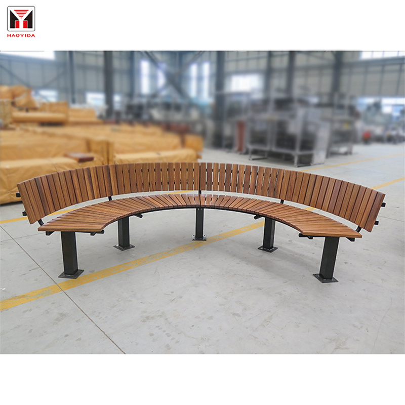 Municipal Park Backless Semi-Circular Street Bench With Steel Frame 15