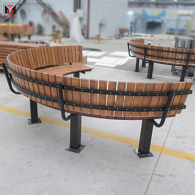 Municipal Park Leisure Backless Curved Semi-Circular Bench With Steel Frame 2
