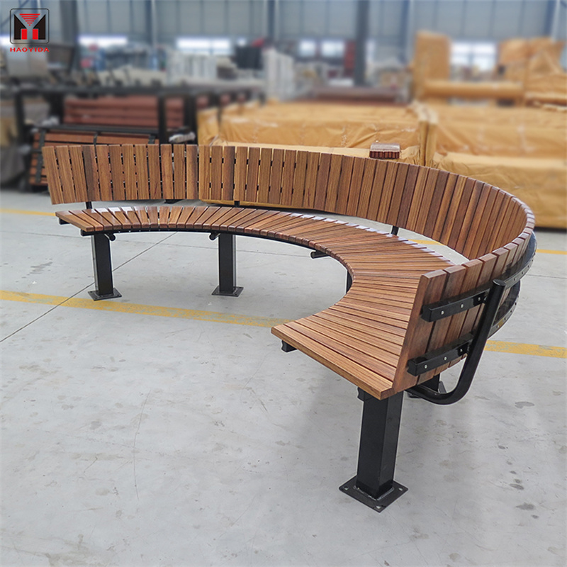 Municipal Park Leisure Backless Curved Semi-Circular Bench With Steel Frame 3