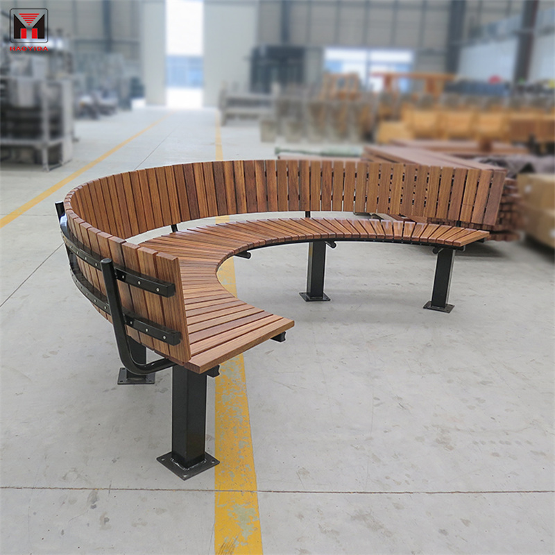 Municipal Park Leisure Backless Curved Semi-Circular Bench With Steel Frame 4
