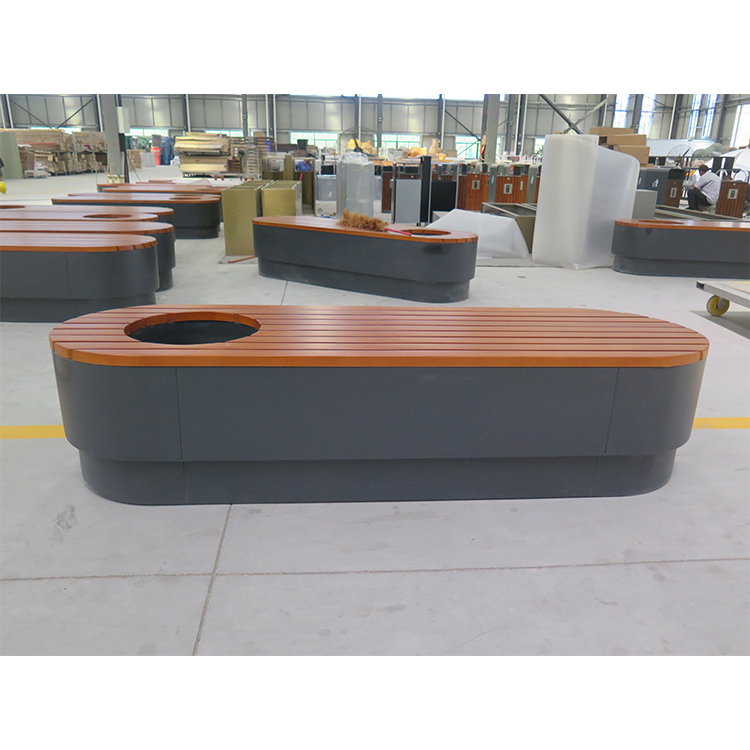 Outside Modern Design Public Wooden Benches Conected With Flower Pot 8
