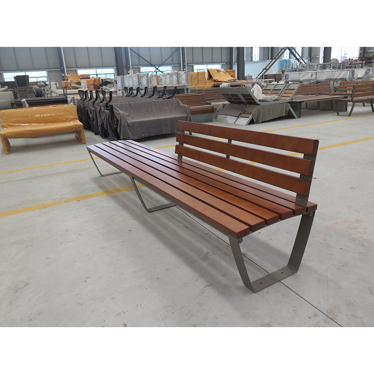 Outdoor Curved Wooden Park Bench With Back 3 Meters Long 