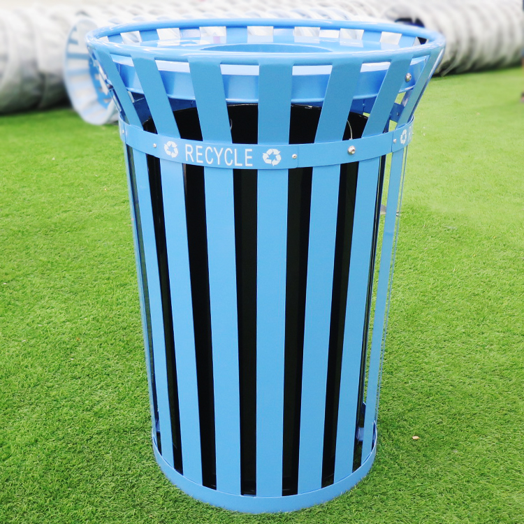 38 Gallon Blue Industrial Metal Waste Receptacles Outdoor