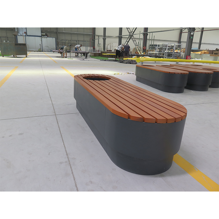 Outside Modern Design Public Wooden Benches Conected With Flower Pot 