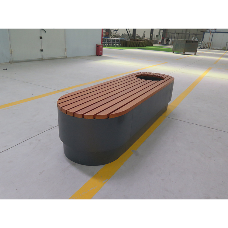 Outside Modern Design Public Wooden Benches Conected With Flower Pot 2