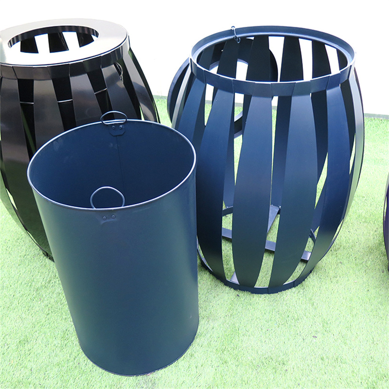 Outdoor Park Metal Slatted Trash Cans Commercial Waste Receptacle 8