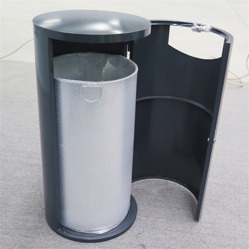 Round Black Metal Street Trash Bins Outdoor With Custom Logo 1