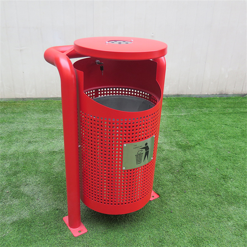 120 Litter Outdoor Standing Metal Red Litter Bin With Ashtray 6