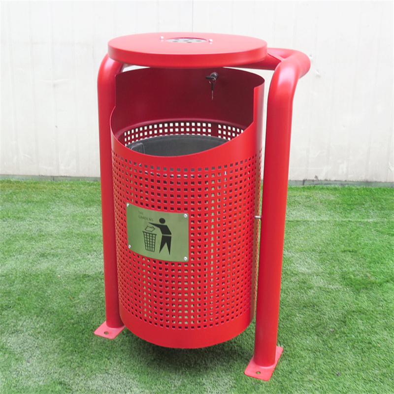 120 Litter Outdoor Standing Metal Red Litter Bin With Ashtray 7