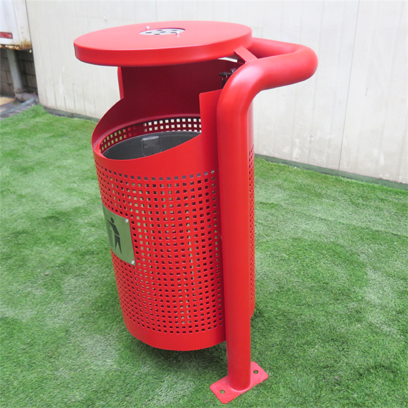 120 Litter Outdoor Standing Metal Red Litter Bin With Ashtray 4
