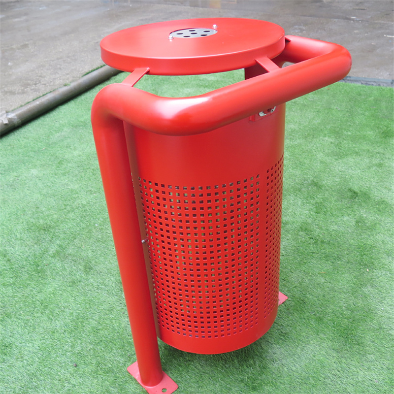 120 Litter Outdoor Standing Metal Red Litter Bin With Ashtray 5