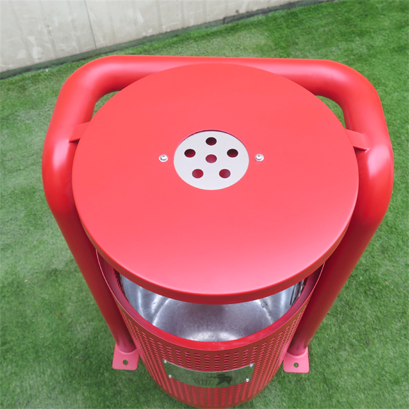 120 Litter Outdoor Standing Metal Red Litter Bin With Ashtray 2