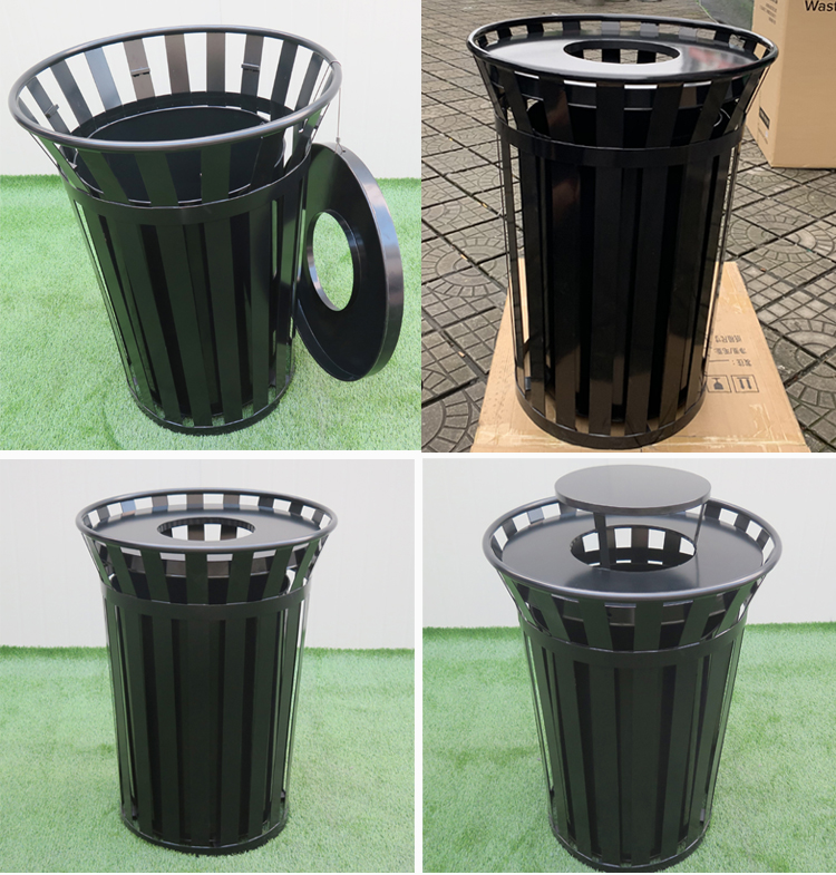 38 Gallon Black Commercial Metal Trash Can Receptacles For Outdoor 1