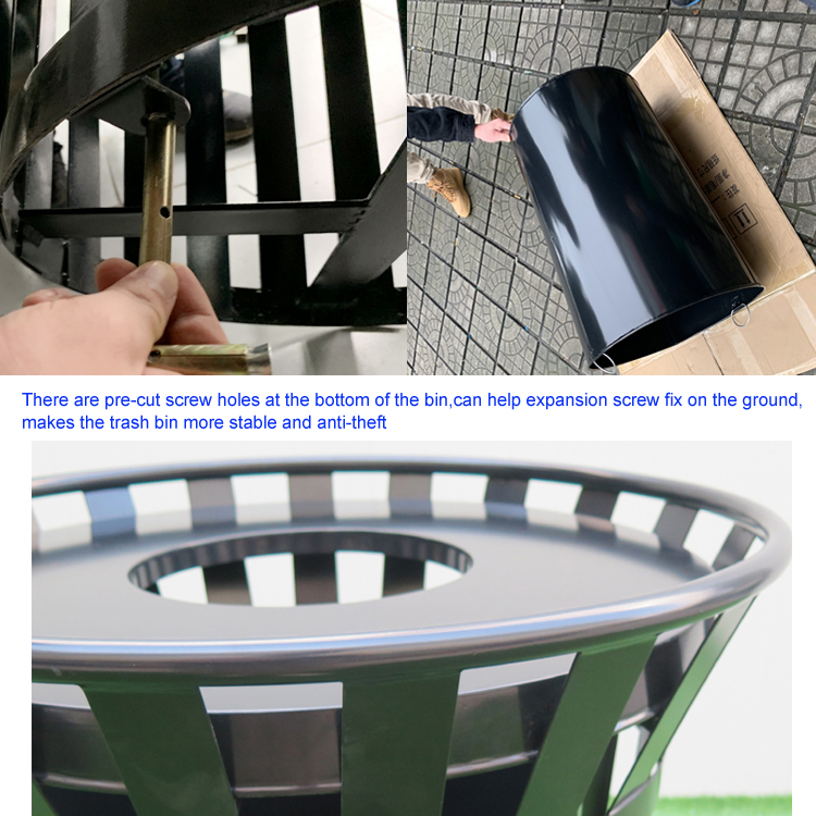 38 Gallon Black Commercial Metal Trash Can Receptacles For Outdoor 