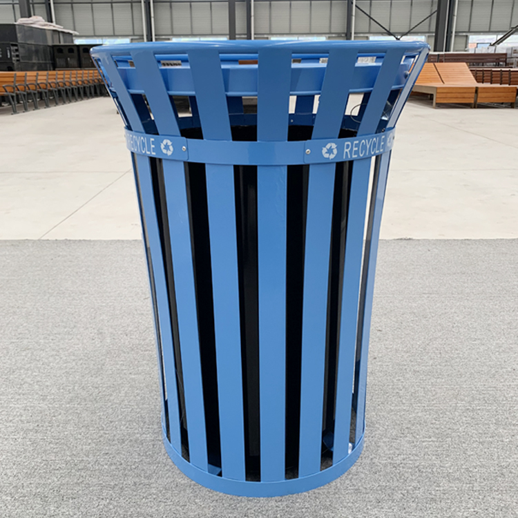  38 Gallon Blue Industrial Metal Waste Receptacles Outdoor 2