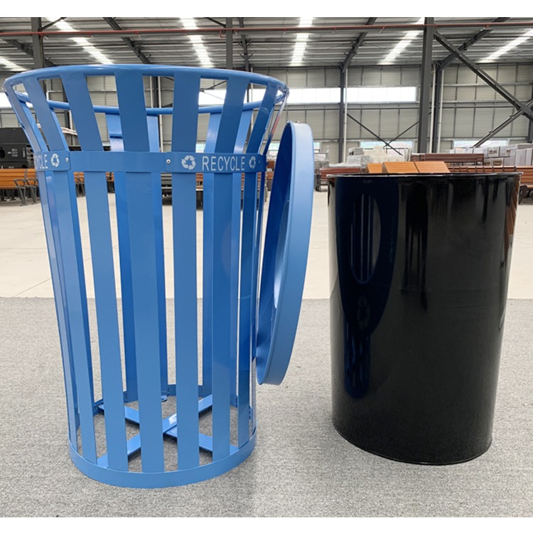  38 Gallon Blue Industrial Metal Waste Receptacles Outdoor 