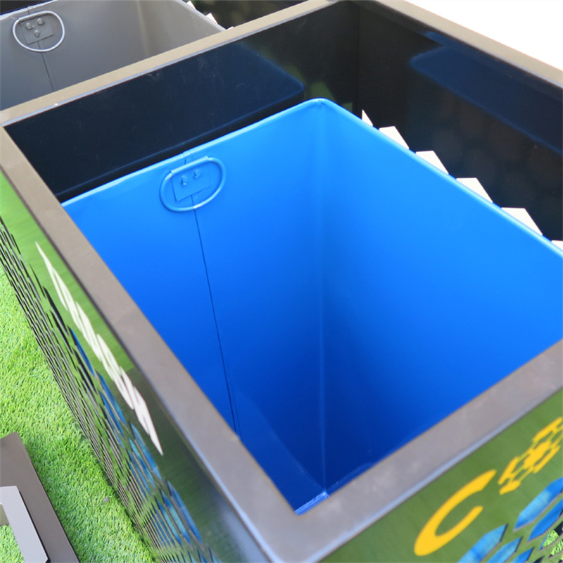 Custom Contemporary Outdoor Metal Street Recycle Bin 2 Compartments 12