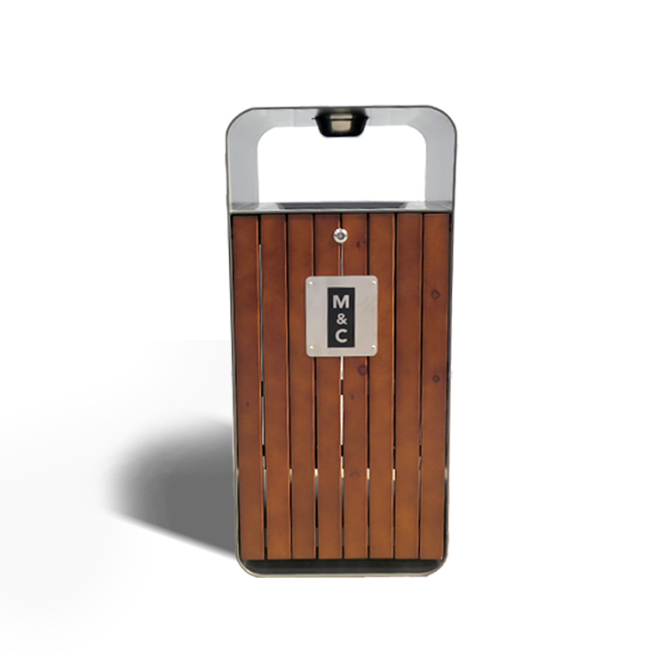Outdoor Park Wooden Litter Bin With Ashtray City Street Furniture 8