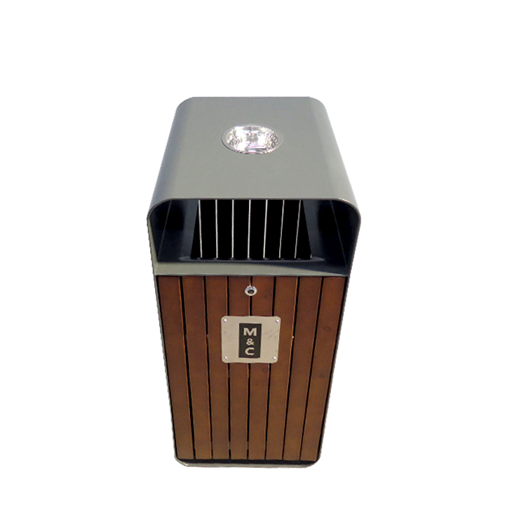 Outdoor Park Wooden Litter Bin With Ashtray City Street Furniture 10