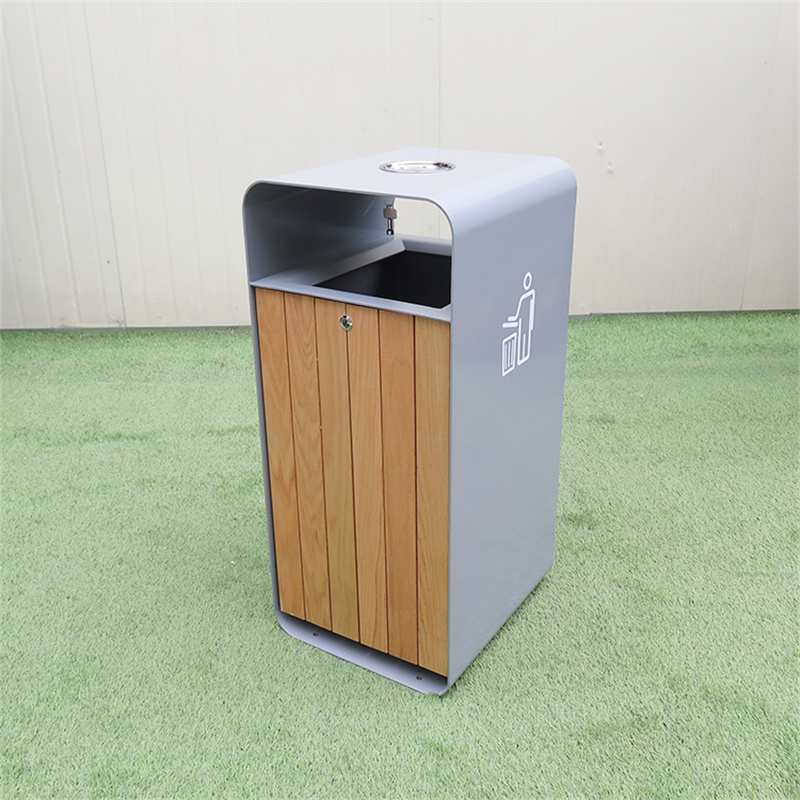 Custom Wooden Litter Bin With Ashtray Park Street Furniture Manufacturer 12