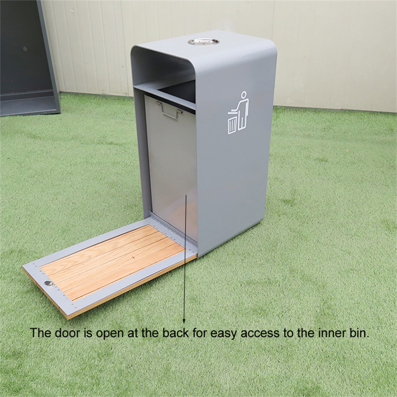 Custom Wooden Litter Bin With Ashtray Park Street Furniture Manufacturer 3