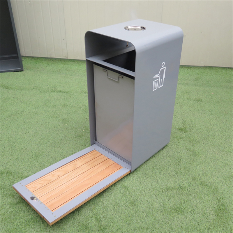 Custom Wooden Litter Bin With Ashtray Park Street Furniture Manufacturer 1