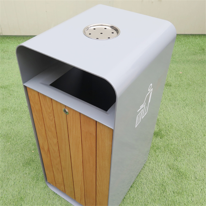 Custom Wooden Litter Bin With Ashtray Park Street Furniture Manufacturer 2