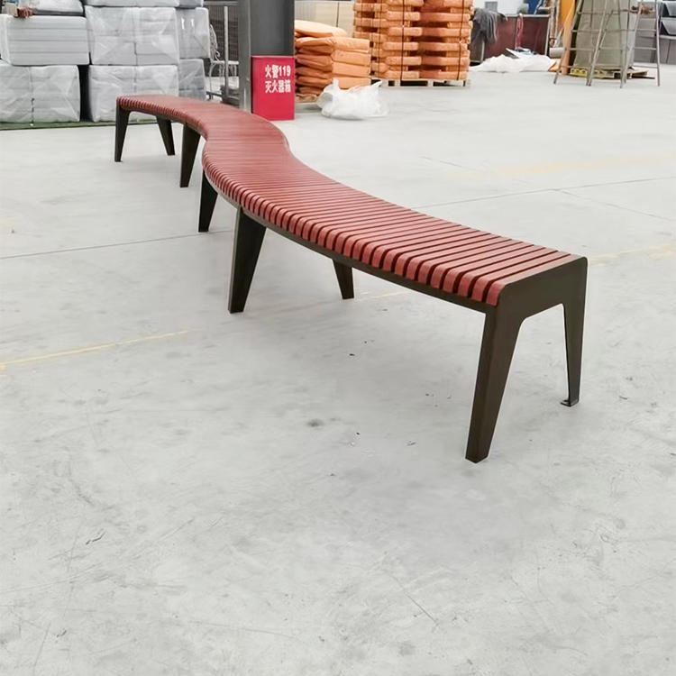 Wholesale Custom Timber Curved Backless Wood Slat Park Bench 2