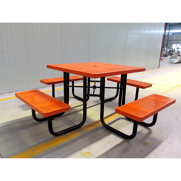 HPIC220523 Square Metal Picnic Table With 4 Seat Outdoor Street Furniture (2)