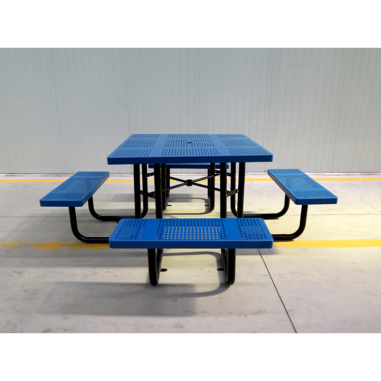 HPIC220523 Square Metal Picnic Table With 4 Seat Outdoor Street Furniture (8)