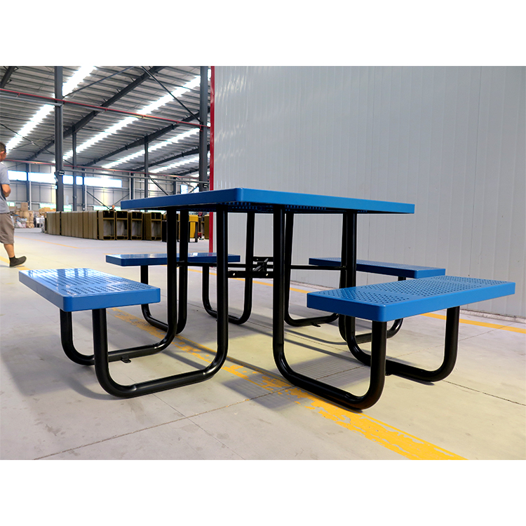 HPIC220523 Square Metal Picnic Table With 4 Seat Outdoor Street Furniture (9)