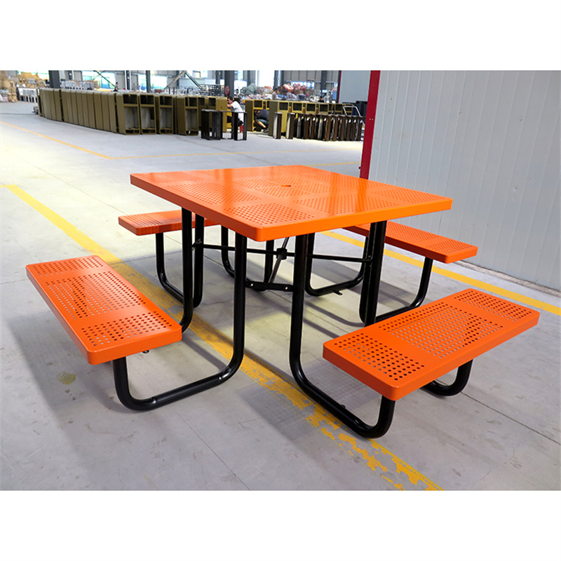 Outdoor Street Urniture Square Metal Dining Picnic Table With 4 Seat 4