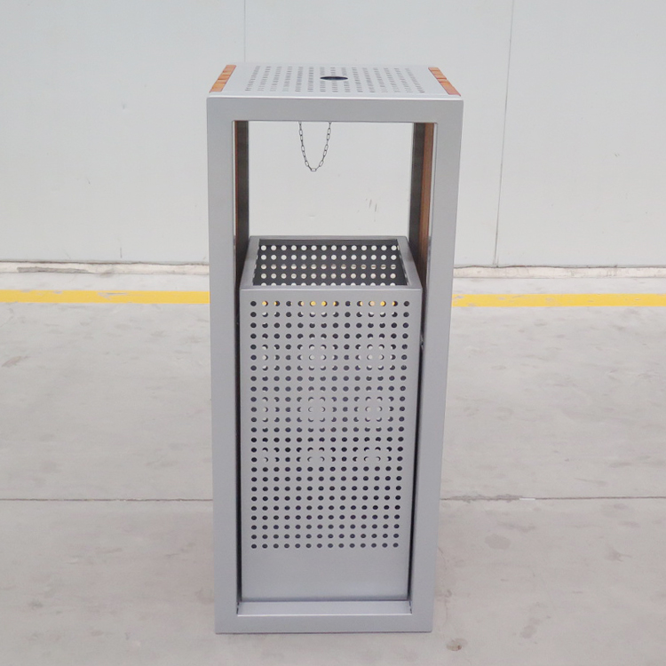 Public Trash Can Metal Wooden Litter Bin With Ashtray Street Furniture Manufacturer 7