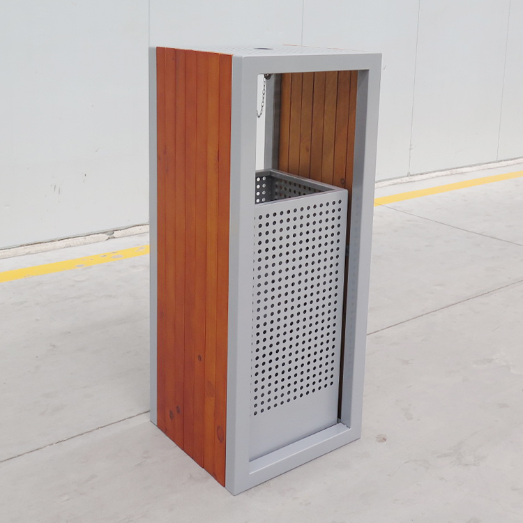 Public Trash Can Metal Wooden Litter Bin With Ashtray Street Furniture Manufacturer 5